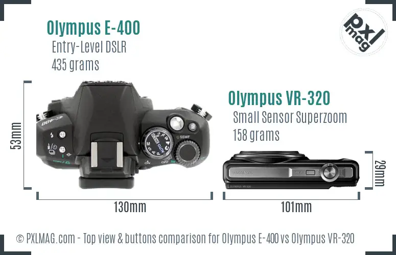 Olympus E-400 vs Olympus VR-320 top view buttons comparison