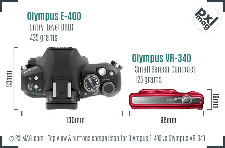 Olympus E-400 vs Olympus VR-340 top view buttons comparison