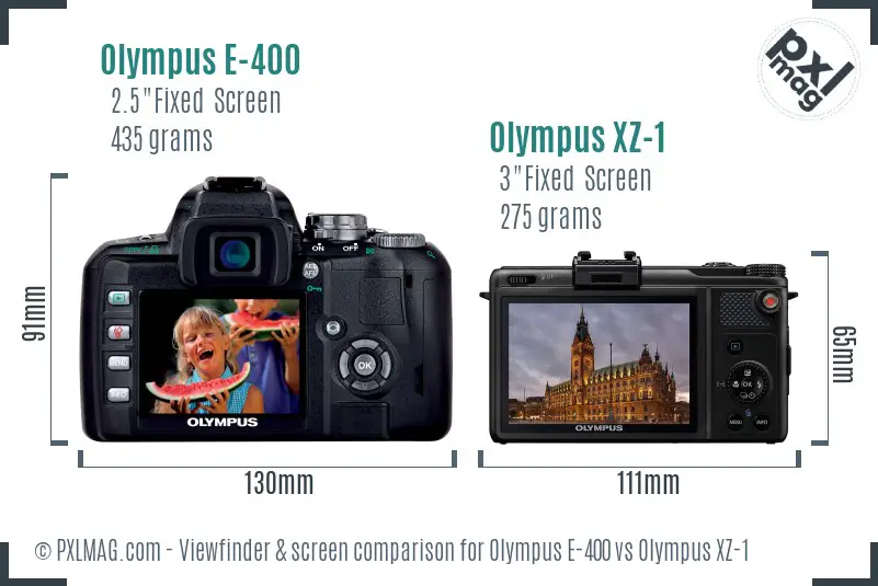Olympus E-400 vs Olympus XZ-1 Screen and Viewfinder comparison