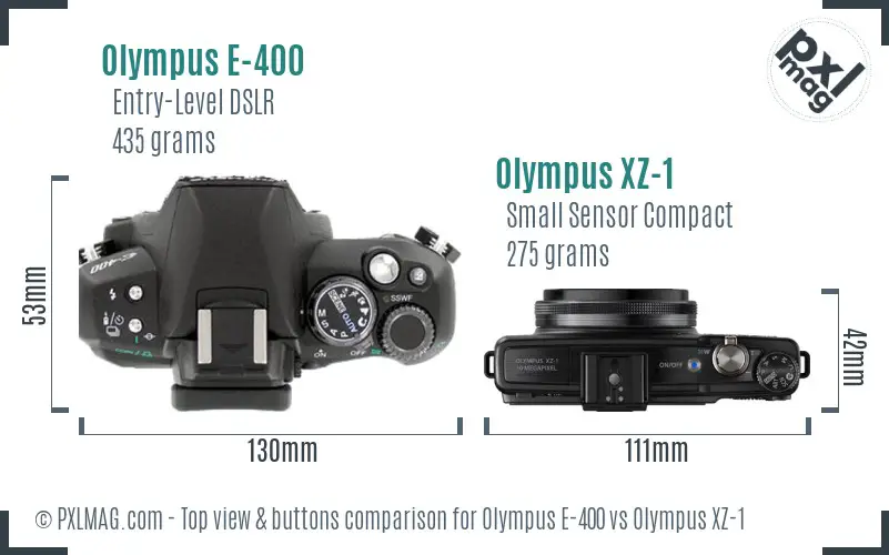 Olympus E-400 vs Olympus XZ-1 top view buttons comparison