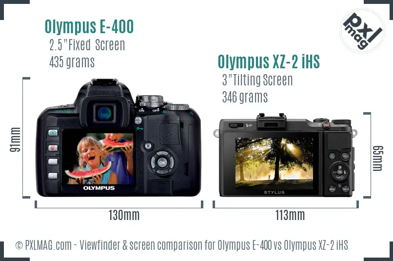 Olympus E-400 vs Olympus XZ-2 iHS Screen and Viewfinder comparison