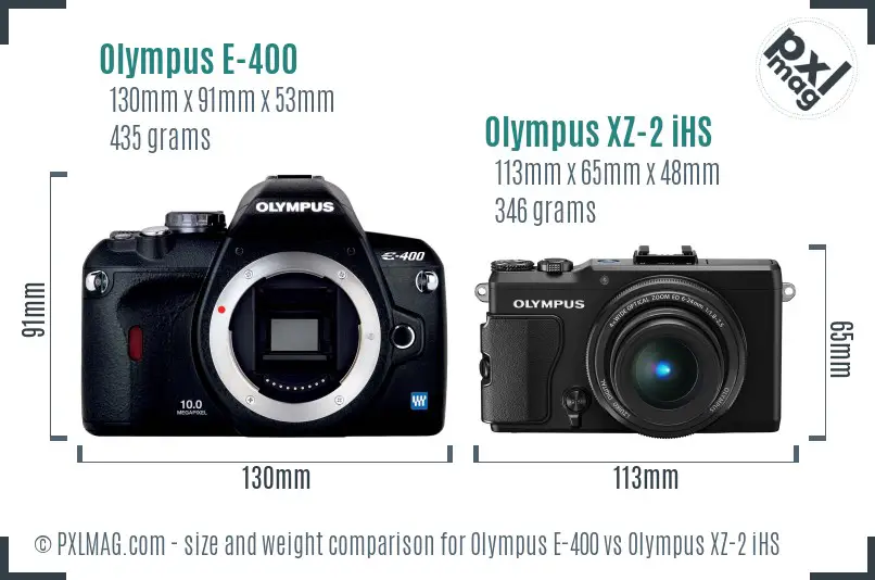 Olympus E-400 vs Olympus XZ-2 iHS size comparison