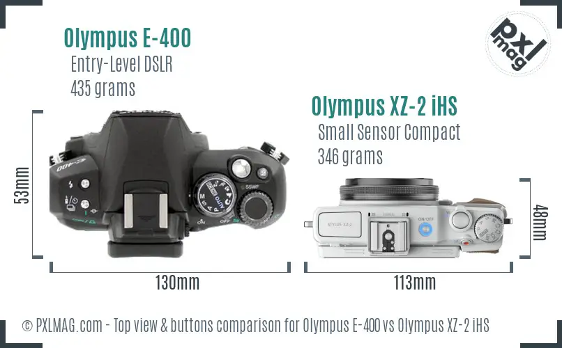Olympus E-400 vs Olympus XZ-2 iHS top view buttons comparison