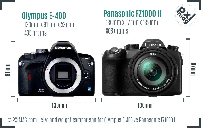 Olympus E-400 vs Panasonic FZ1000 II size comparison