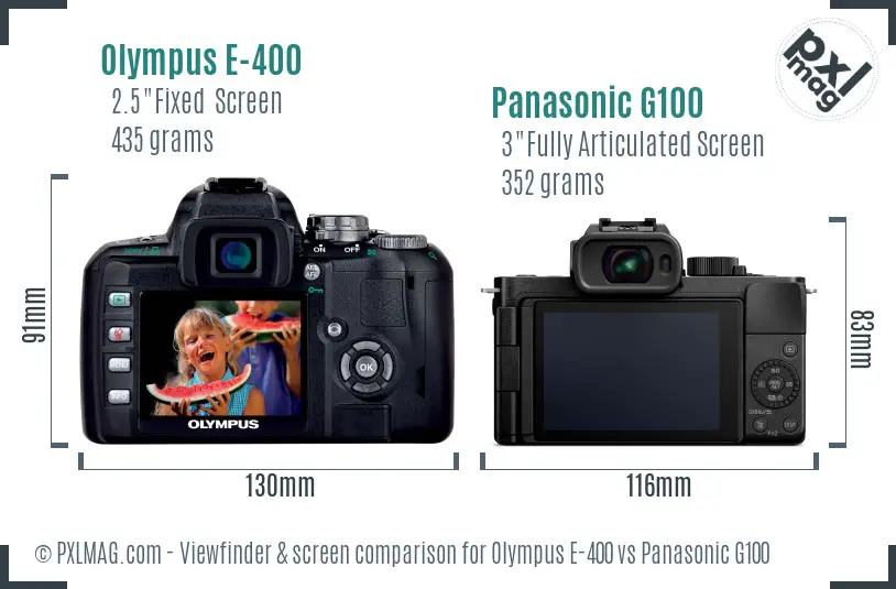 Olympus E-400 vs Panasonic G100 Screen and Viewfinder comparison