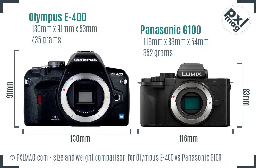 Olympus E-400 vs Panasonic G100 size comparison