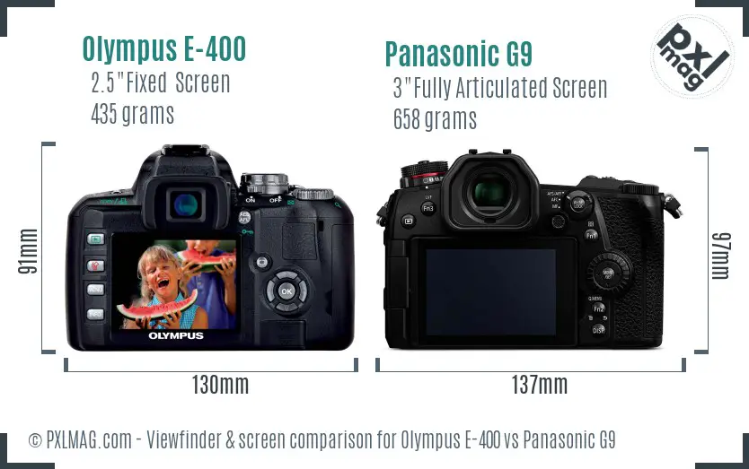 Olympus E-400 vs Panasonic G9 Screen and Viewfinder comparison
