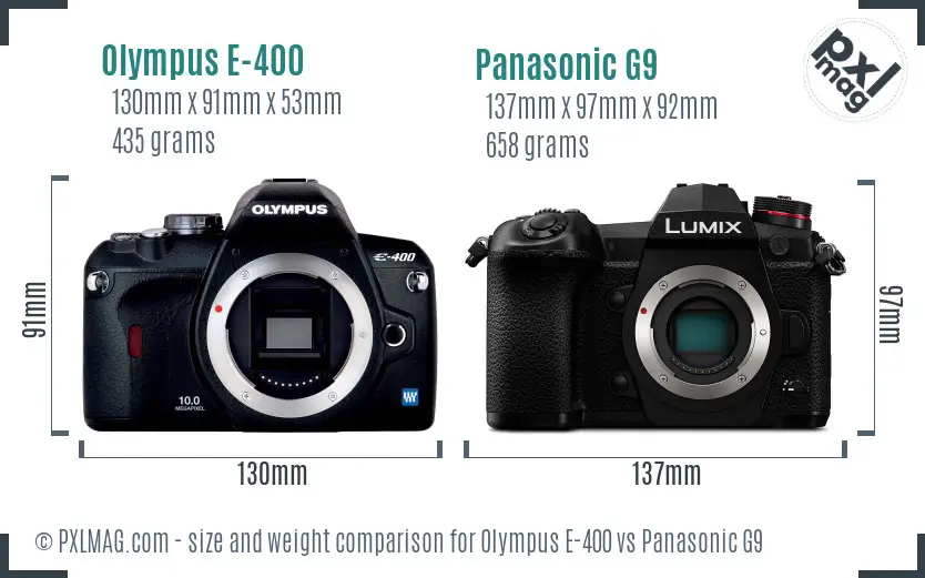 Olympus E-400 vs Panasonic G9 size comparison