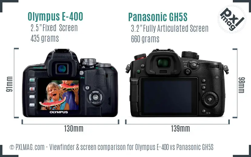 Olympus E-400 vs Panasonic GH5S Screen and Viewfinder comparison