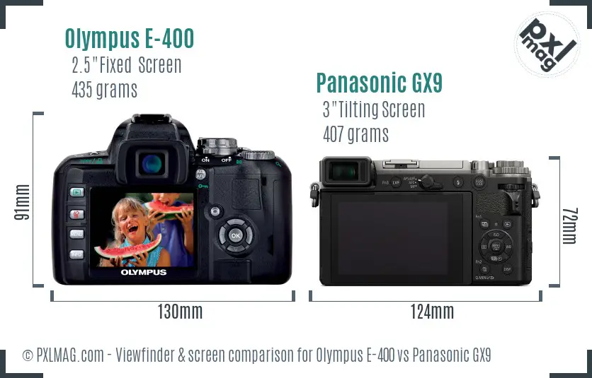 Olympus E-400 vs Panasonic GX9 Screen and Viewfinder comparison