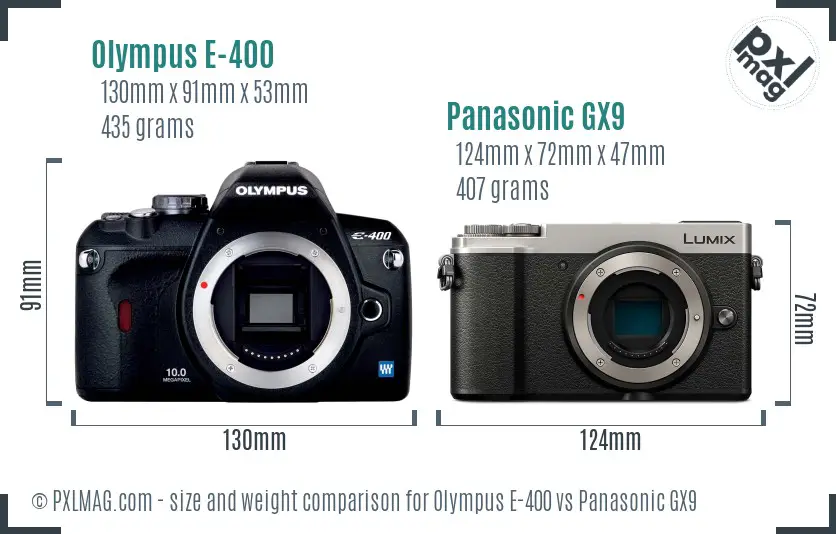 Olympus E-400 vs Panasonic GX9 size comparison