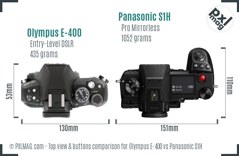 Olympus E-400 vs Panasonic S1H top view buttons comparison