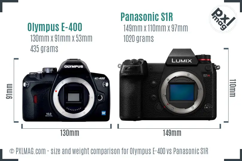 Olympus E-400 vs Panasonic S1R size comparison