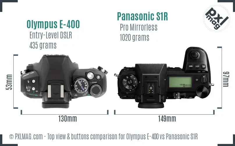 Olympus E-400 vs Panasonic S1R top view buttons comparison
