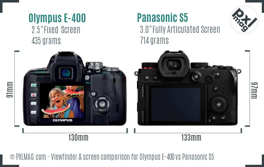 Olympus E-400 vs Panasonic S5 Screen and Viewfinder comparison