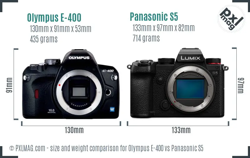 Olympus E-400 vs Panasonic S5 size comparison