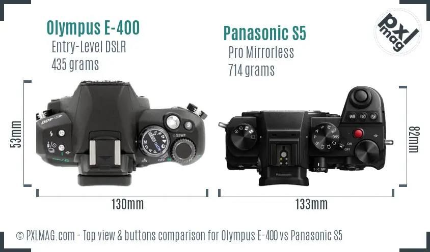 Olympus E-400 vs Panasonic S5 top view buttons comparison