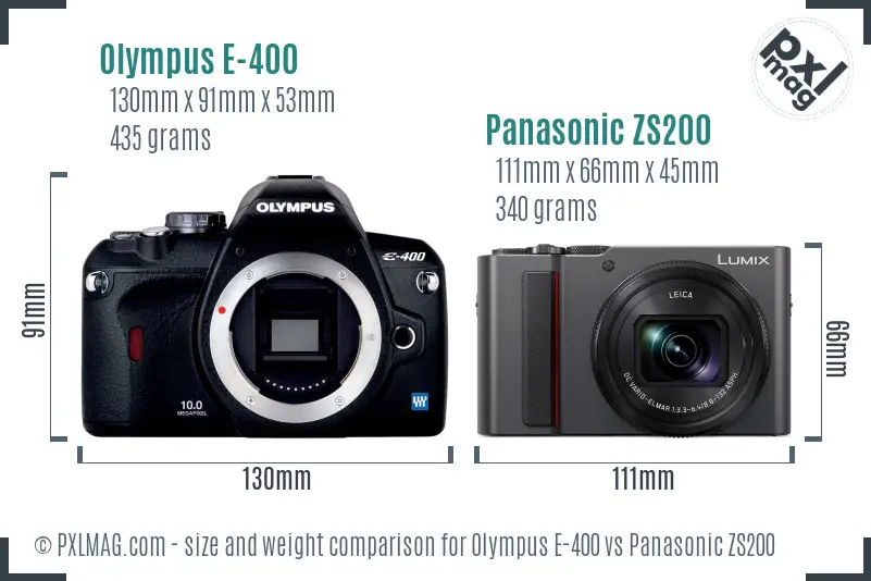 Olympus E-400 vs Panasonic ZS200 size comparison