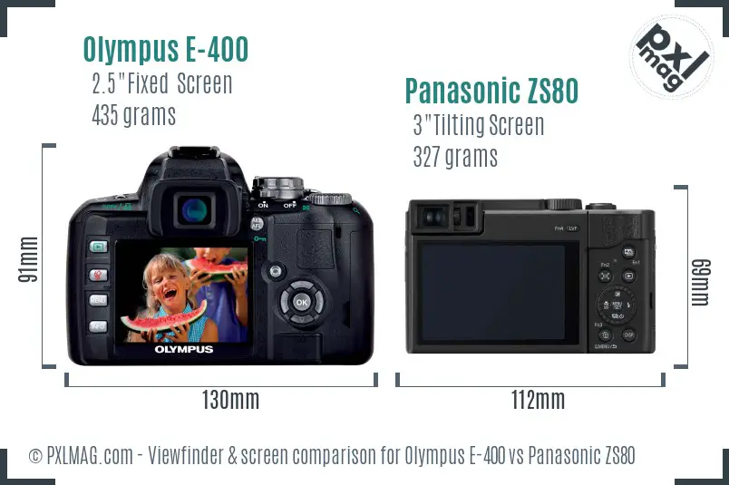 Olympus E-400 vs Panasonic ZS80 Screen and Viewfinder comparison