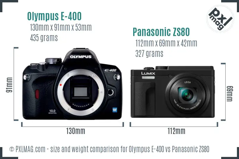 Olympus E-400 vs Panasonic ZS80 size comparison