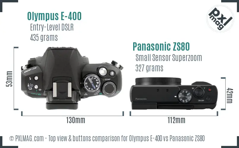 Olympus E-400 vs Panasonic ZS80 top view buttons comparison