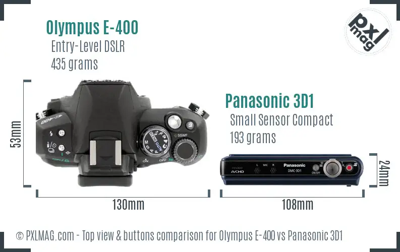 Olympus E-400 vs Panasonic 3D1 top view buttons comparison