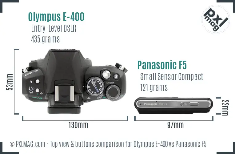 Olympus E-400 vs Panasonic F5 top view buttons comparison