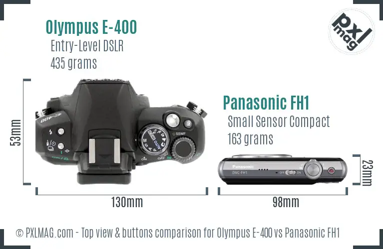 Olympus E-400 vs Panasonic FH1 top view buttons comparison