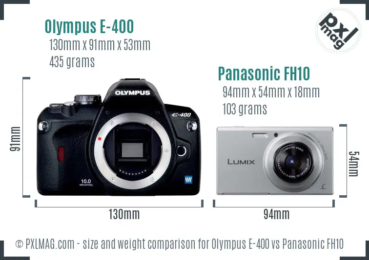 Olympus E-400 vs Panasonic FH10 size comparison