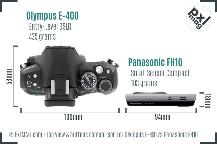 Olympus E-400 vs Panasonic FH10 top view buttons comparison