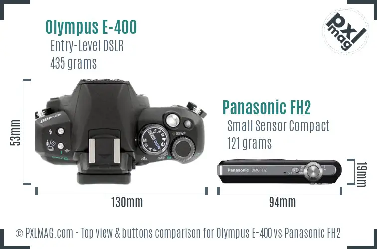Olympus E-400 vs Panasonic FH2 top view buttons comparison