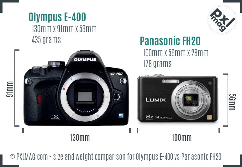 Olympus E-400 vs Panasonic FH20 size comparison