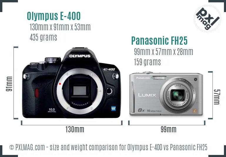 Olympus E-400 vs Panasonic FH25 size comparison