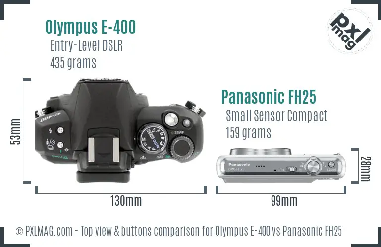 Olympus E-400 vs Panasonic FH25 top view buttons comparison