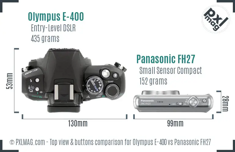Olympus E-400 vs Panasonic FH27 top view buttons comparison