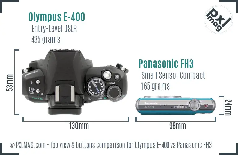 Olympus E-400 vs Panasonic FH3 top view buttons comparison