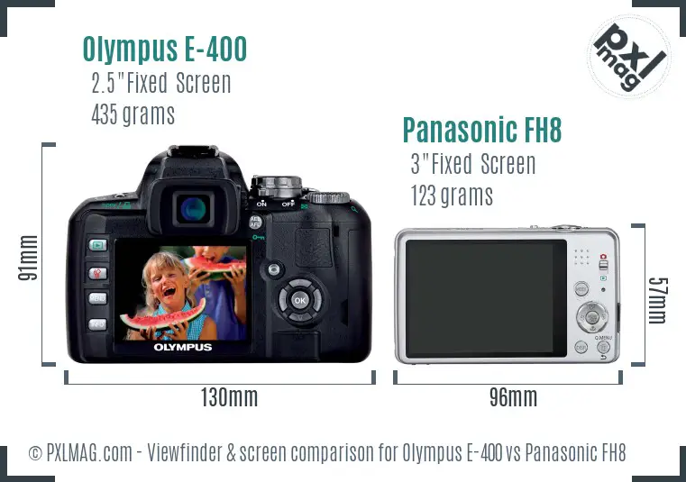 Olympus E-400 vs Panasonic FH8 Screen and Viewfinder comparison