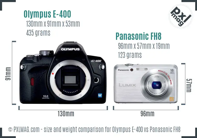 Olympus E-400 vs Panasonic FH8 size comparison