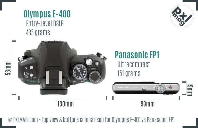 Olympus E-400 vs Panasonic FP1 top view buttons comparison