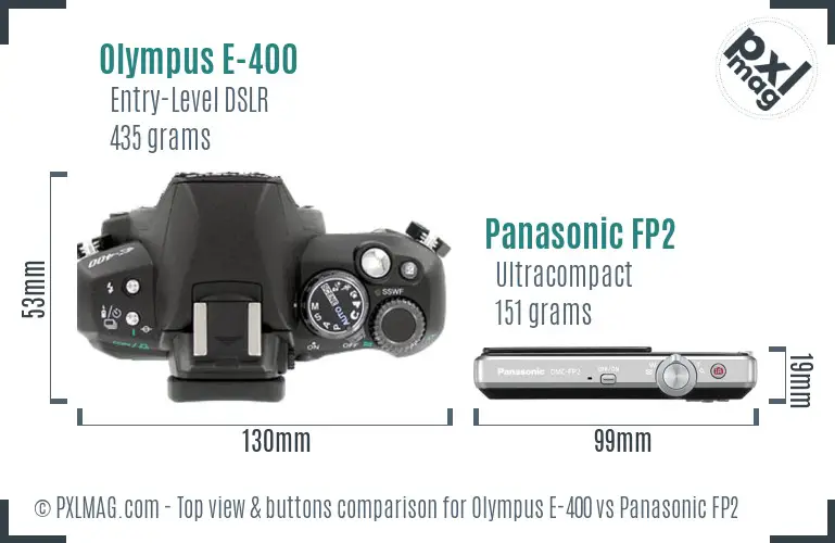 Olympus E-400 vs Panasonic FP2 top view buttons comparison