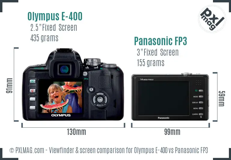 Olympus E-400 vs Panasonic FP3 Screen and Viewfinder comparison