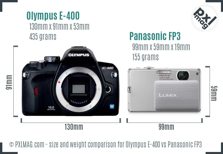 Olympus E-400 vs Panasonic FP3 size comparison