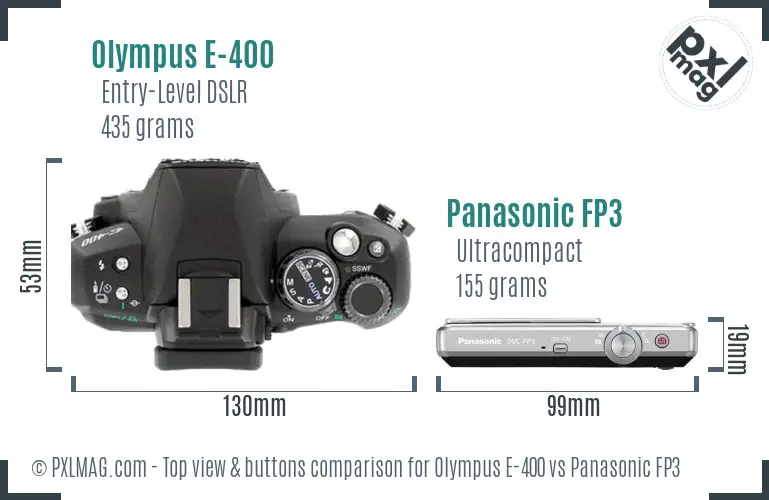 Olympus E-400 vs Panasonic FP3 top view buttons comparison