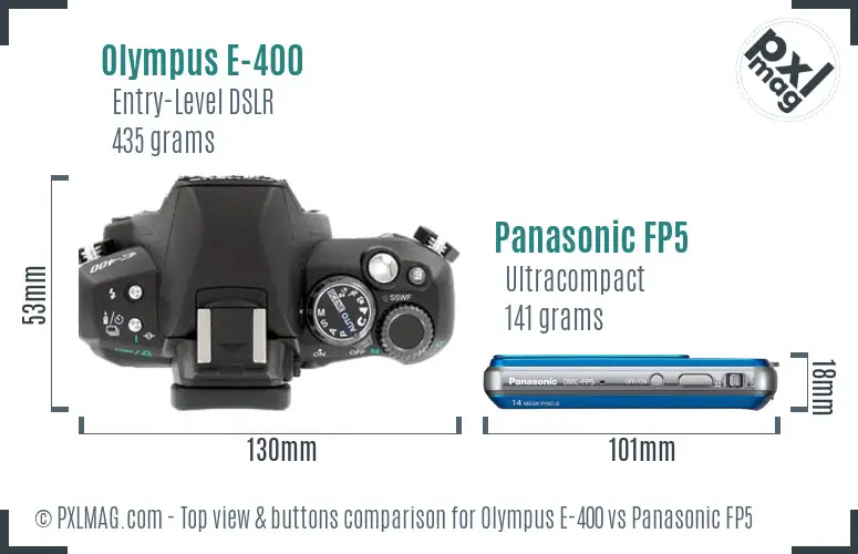 Olympus E-400 vs Panasonic FP5 top view buttons comparison