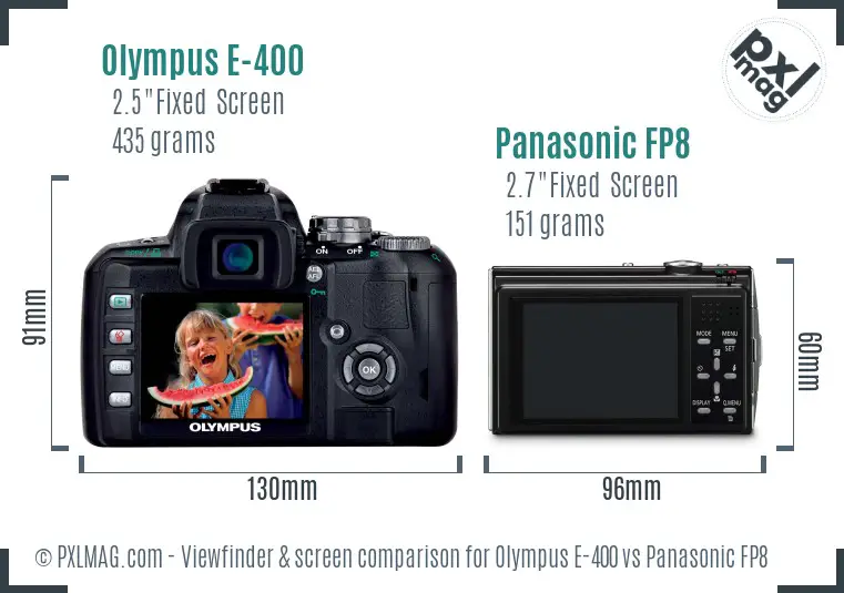 Olympus E-400 vs Panasonic FP8 Screen and Viewfinder comparison