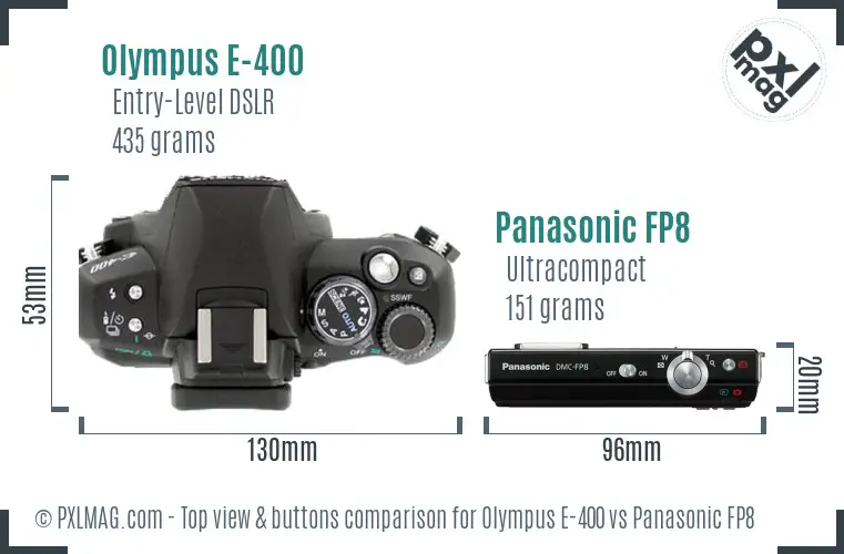 Olympus E-400 vs Panasonic FP8 top view buttons comparison