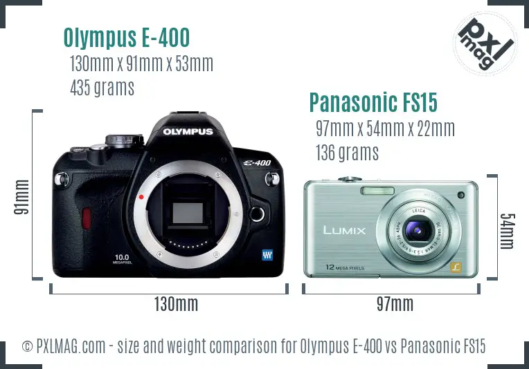 Olympus E-400 vs Panasonic FS15 size comparison