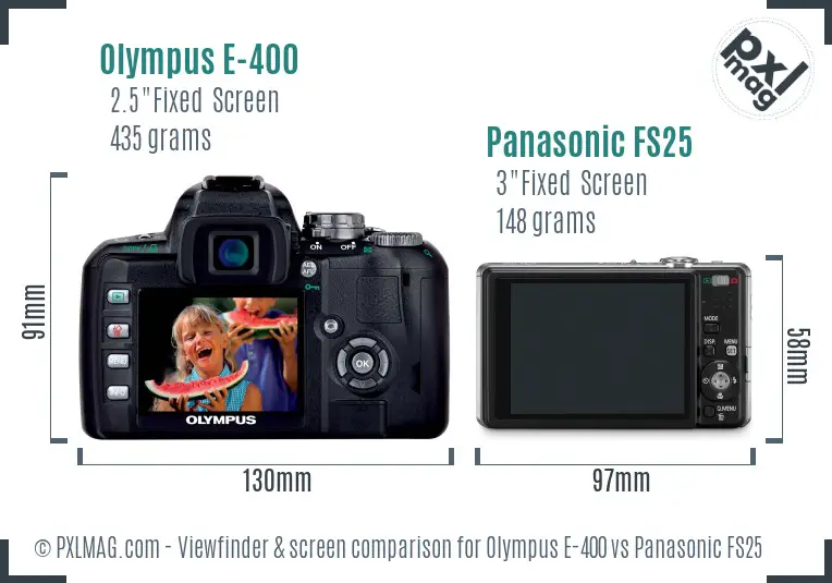 Olympus E-400 vs Panasonic FS25 Screen and Viewfinder comparison