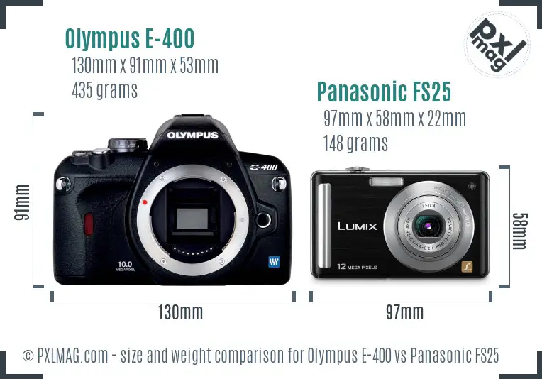 Olympus E-400 vs Panasonic FS25 size comparison