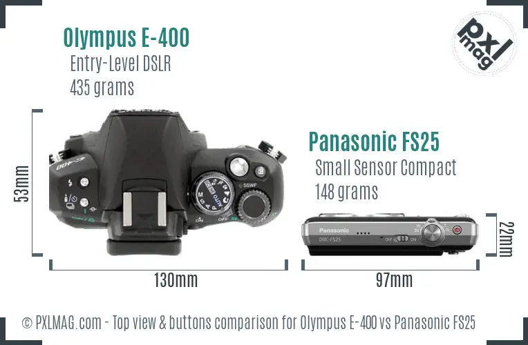 Olympus E-400 vs Panasonic FS25 top view buttons comparison